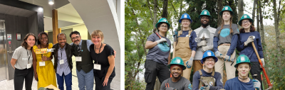 Photo collage of the International Corps and staff at Revive and a group photo of the corps in the field.