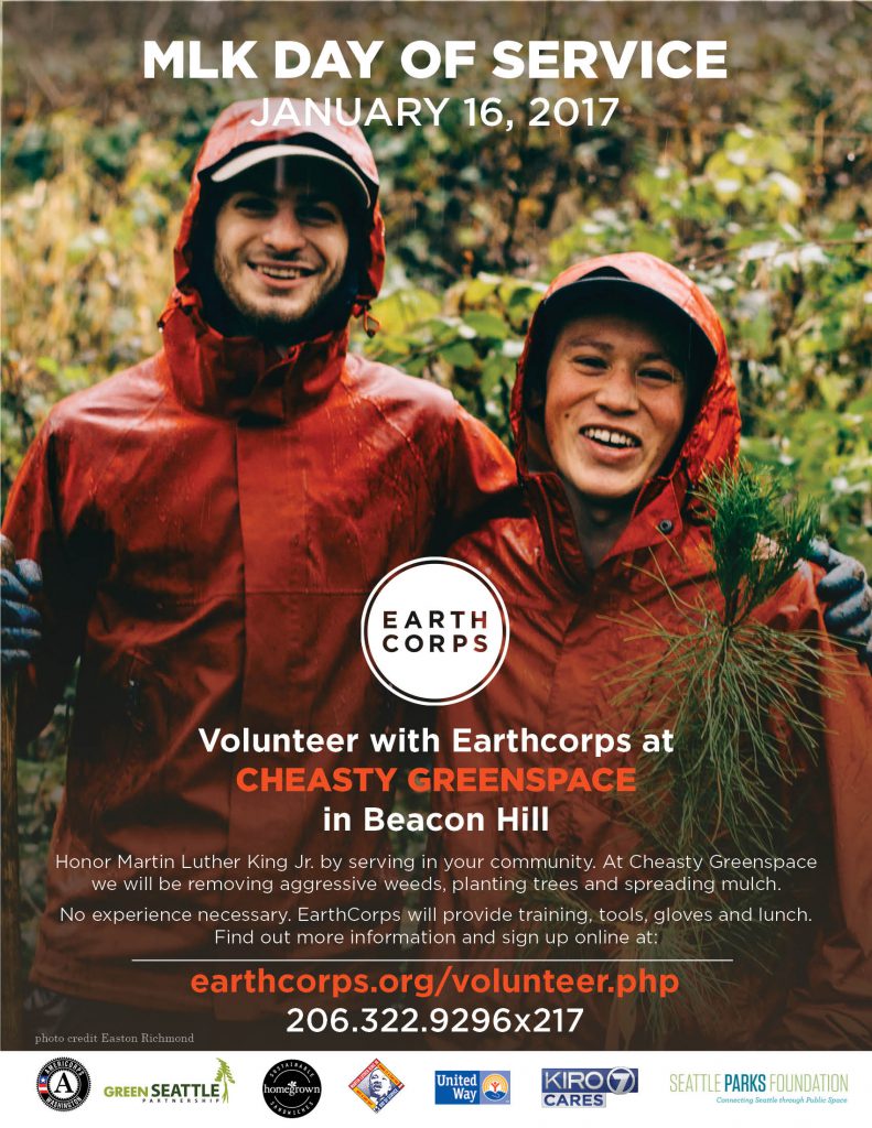 MLK Day of Service flyer, showing two smiling Corps Members. More information below. 