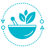 Graphic of a bowl with leaves above and two circular arrows.