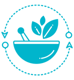 Graphic of a bowl with leaves above and two circular arrows.